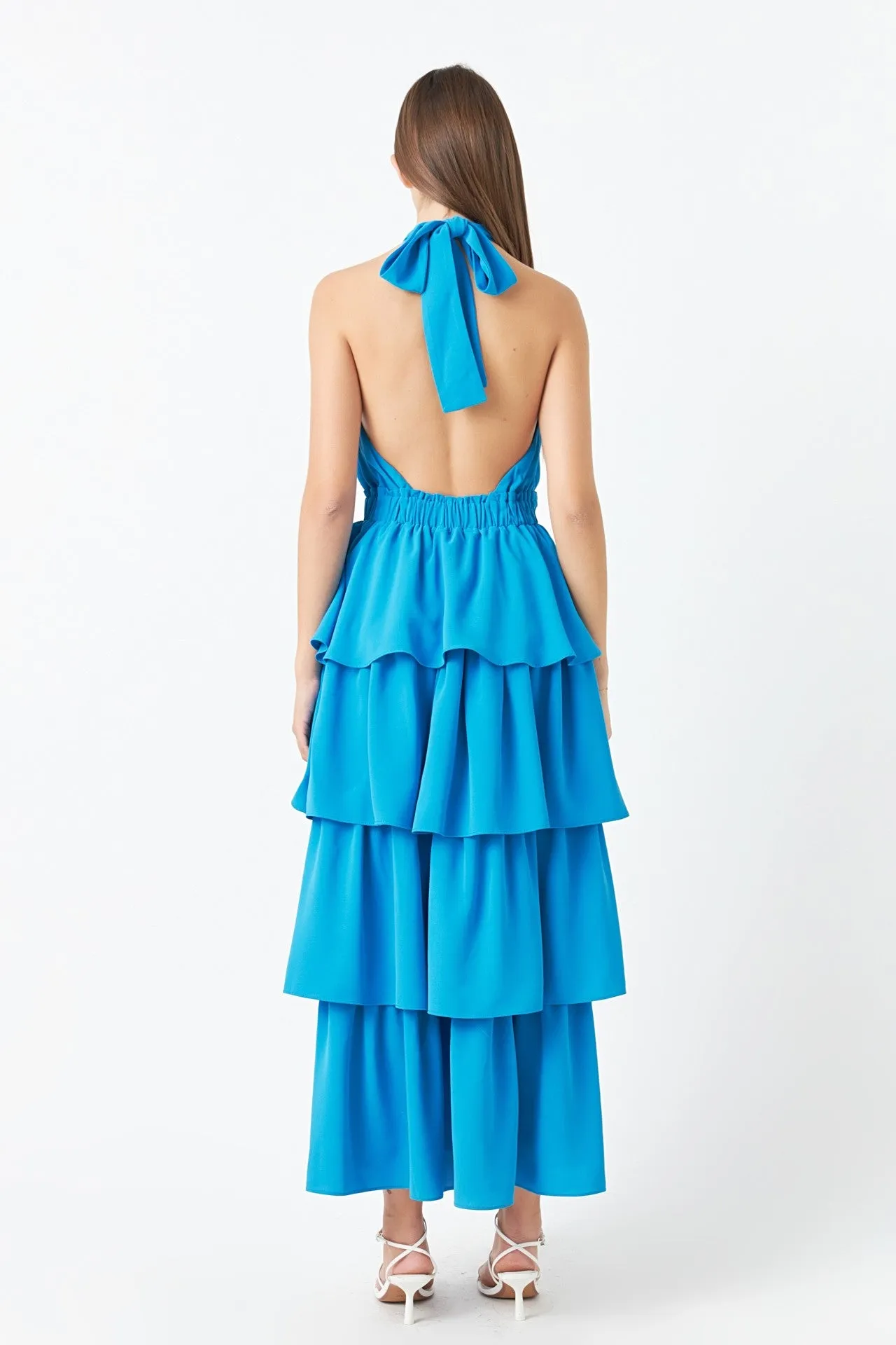 Aquamarine Cross Halter Tiered Dress