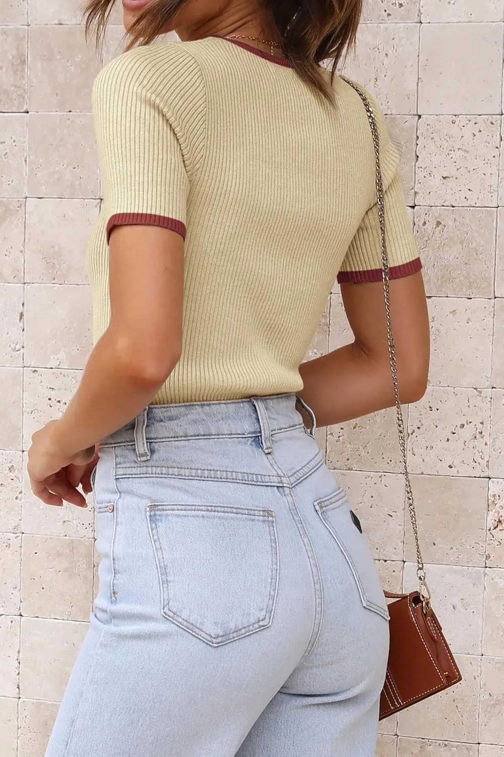 ATHMILE Womens Ribbed Knit T Shirt Casual Crewneck Tops Short Sleeve/Long Sleeve Sweaters Slim Fit Basic Tees