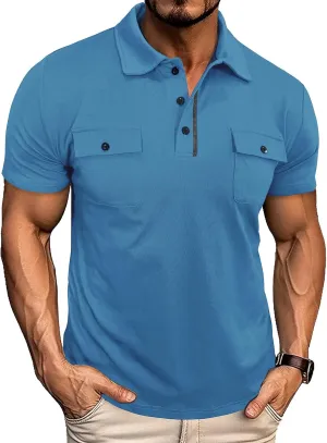 Aulemen Men's Polo Shirts Short Sleeve Casual Slim Fit Button Basic Golf Shirt Moisture Wicking Top with Pocket