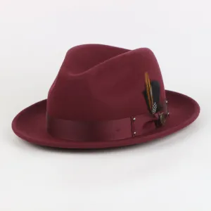 Ayden Fedora - Classic Elegance with Satin Grosgrain Band and Hand-Crafted Feather Bundle | WH-100 Burgundy