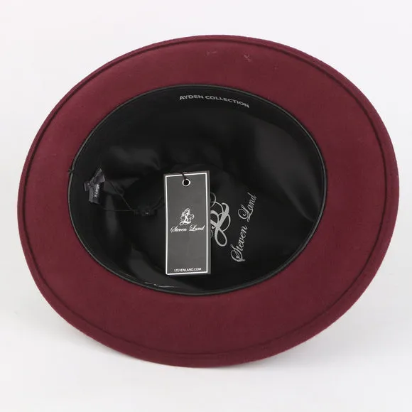 Ayden Fedora - Classic Elegance with Satin Grosgrain Band and Hand-Crafted Feather Bundle | WH-100 Burgundy