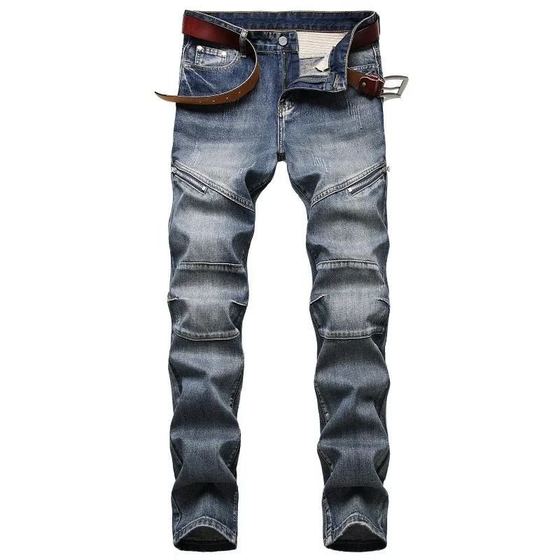 BACKWOODS | Men's Fashion Distressed Zip Decor Slim Jeans