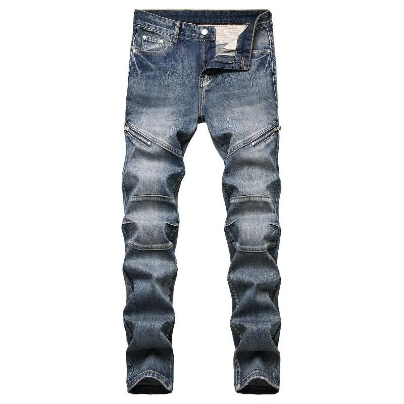 BACKWOODS | Men's Fashion Distressed Zip Decor Slim Jeans