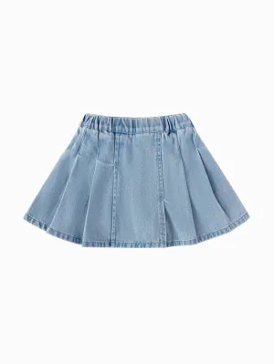 Balabala Children's Clothing Girls' Skirt Denim Pleated Skirt 2025 Spring New Style Dress Versatile