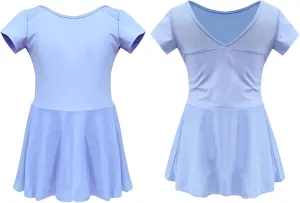 Ballet Dancewear for Girls Short Sleeve V Neck Back Mini Dress A-Line Swing Dresses 2025 Trendy Fashion Outfits