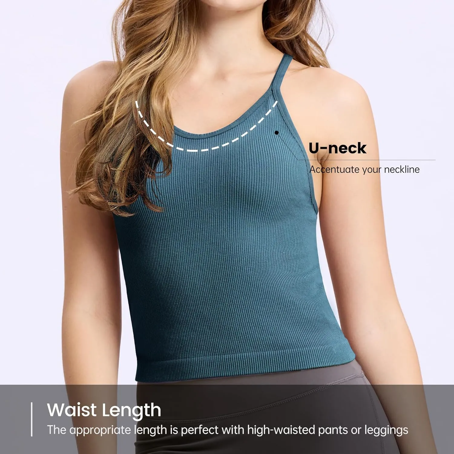 BAMBOO COOL Women's Seamless Tank Top Moisture-Wicking Workout Ribbed Camisoles U-Neck Camis 3-Pack