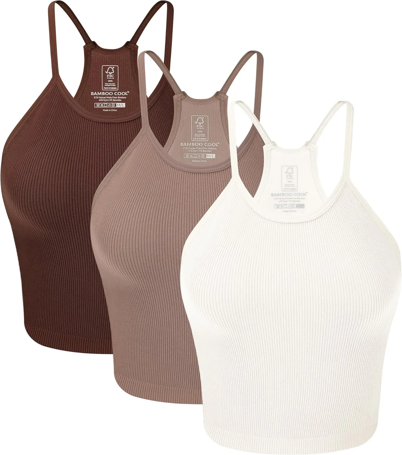 BAMBOO COOL Women's Seamless Tank Top Moisture-Wicking Workout Ribbed Camisoles U-Neck Camis 3-Pack