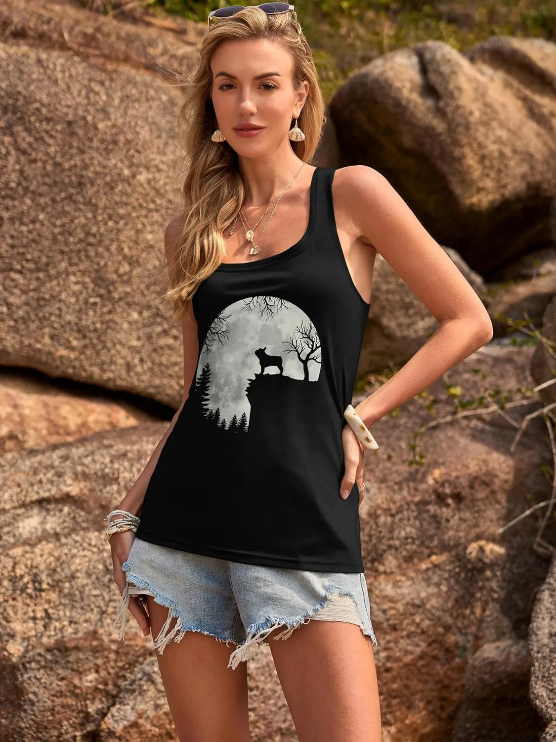 Beach Vacation Clothes for Women Sleeveless Graphic Tees Tank Tops 2025 Summer Casual Loose Fit Shirts Camisole