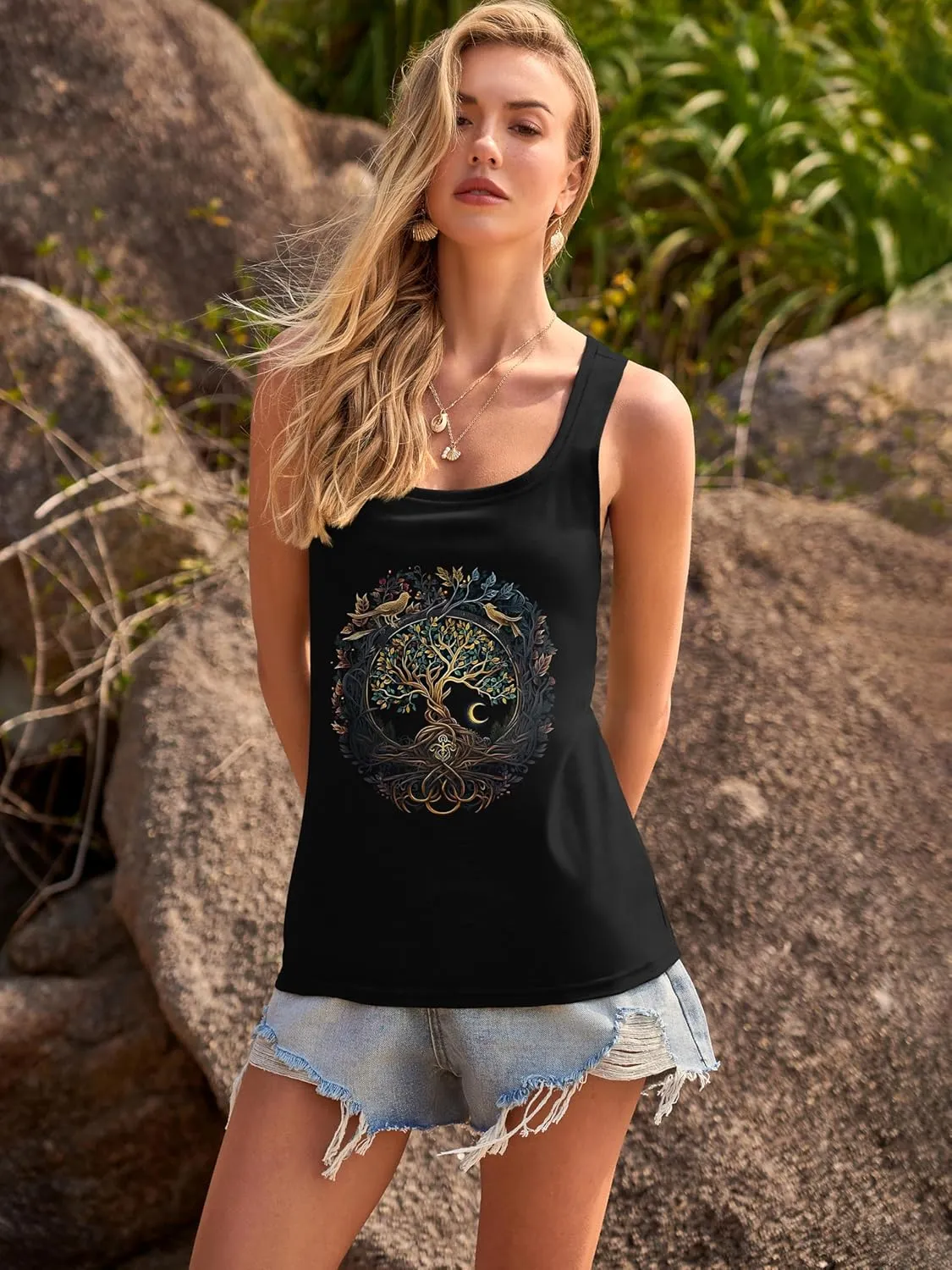 Beach Vacation Clothes for Women Sleeveless Graphic Tees Tank Tops 2025 Summer Casual Loose Fit Shirts Camisole