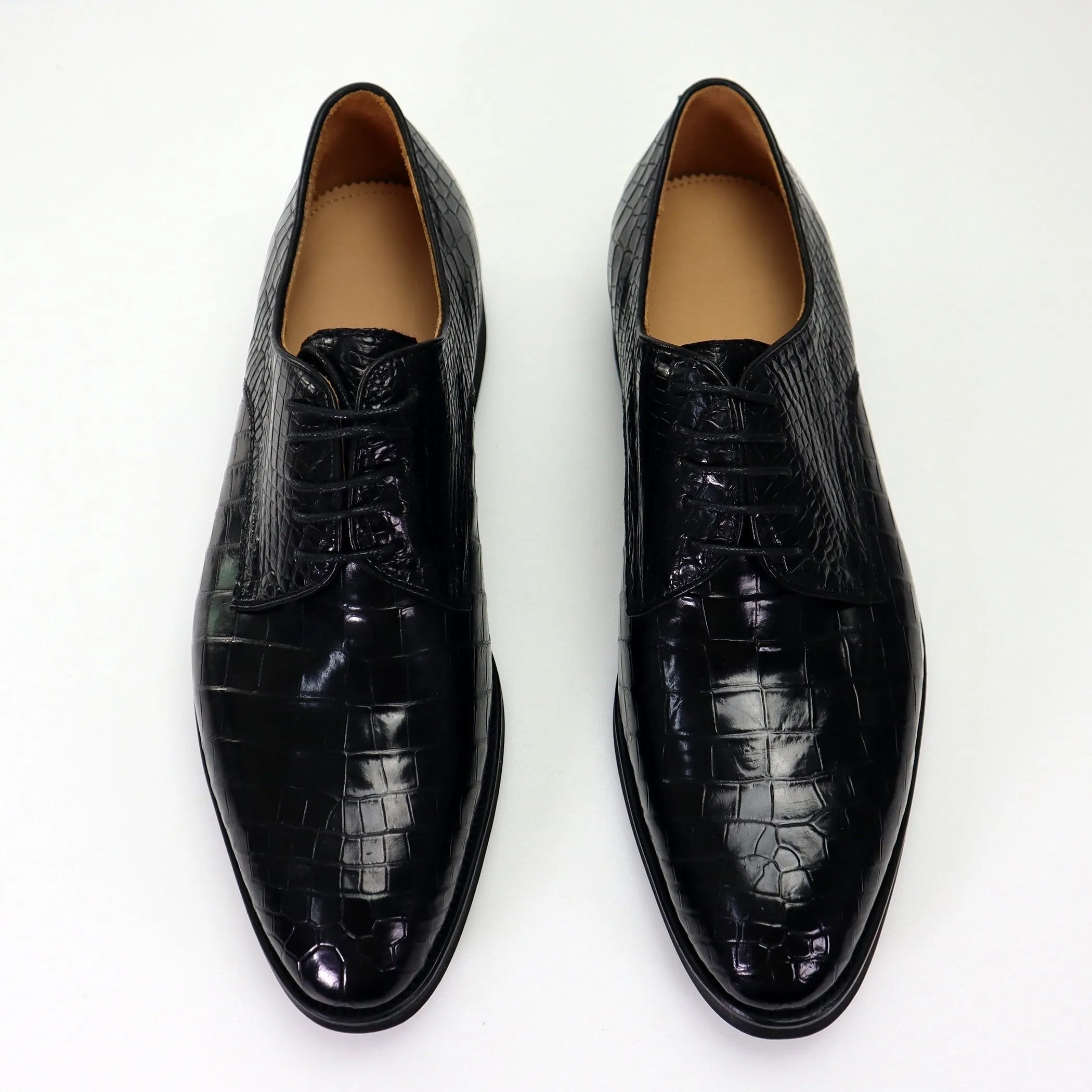 Belly Genuine Alligator Shoes Alligator Derby Perforated Lace-Up Dress Shoes