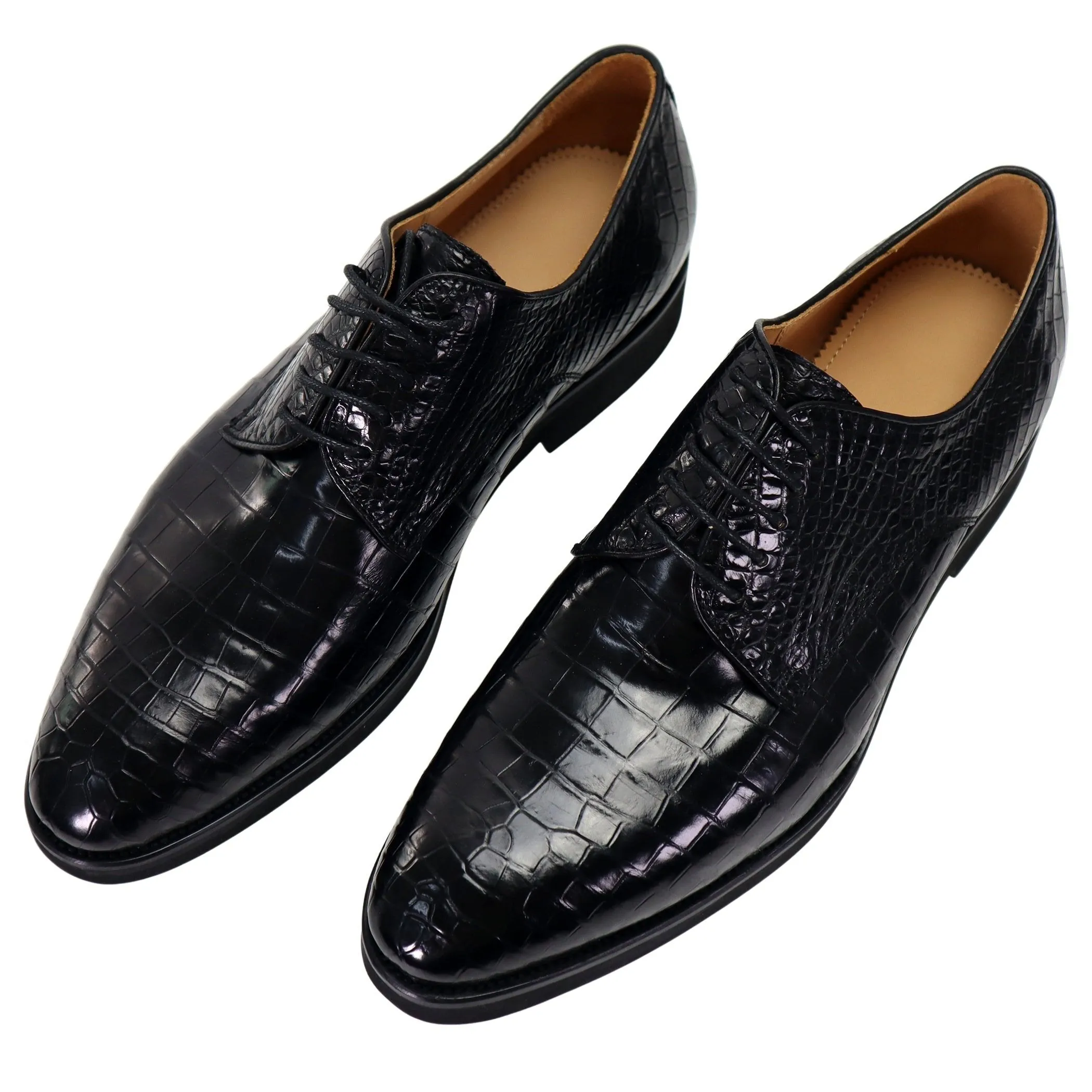 Belly Genuine Alligator Shoes Alligator Derby Perforated Lace-Up Dress Shoes