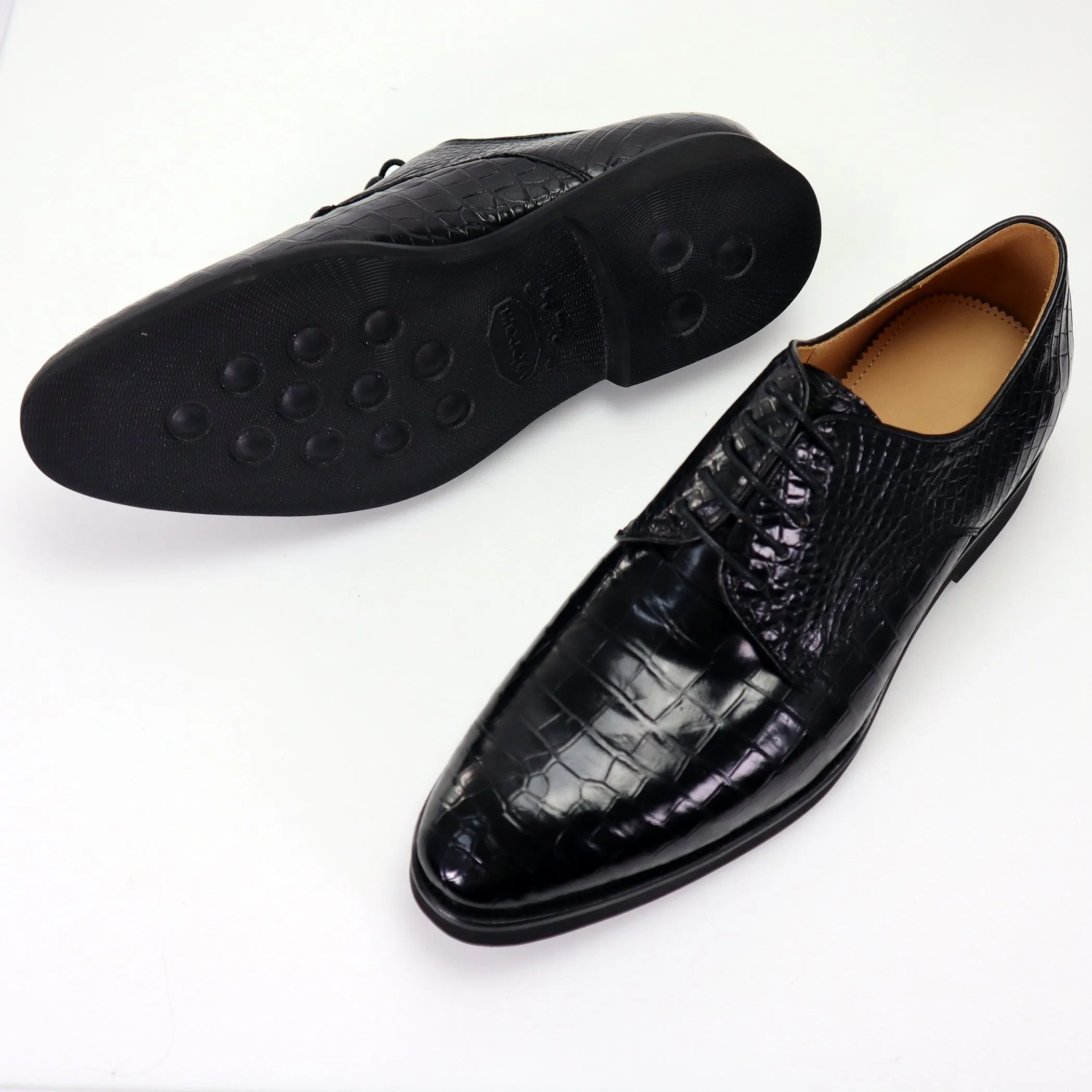 Belly Genuine Alligator Shoes Alligator Derby Perforated Lace-Up Dress Shoes