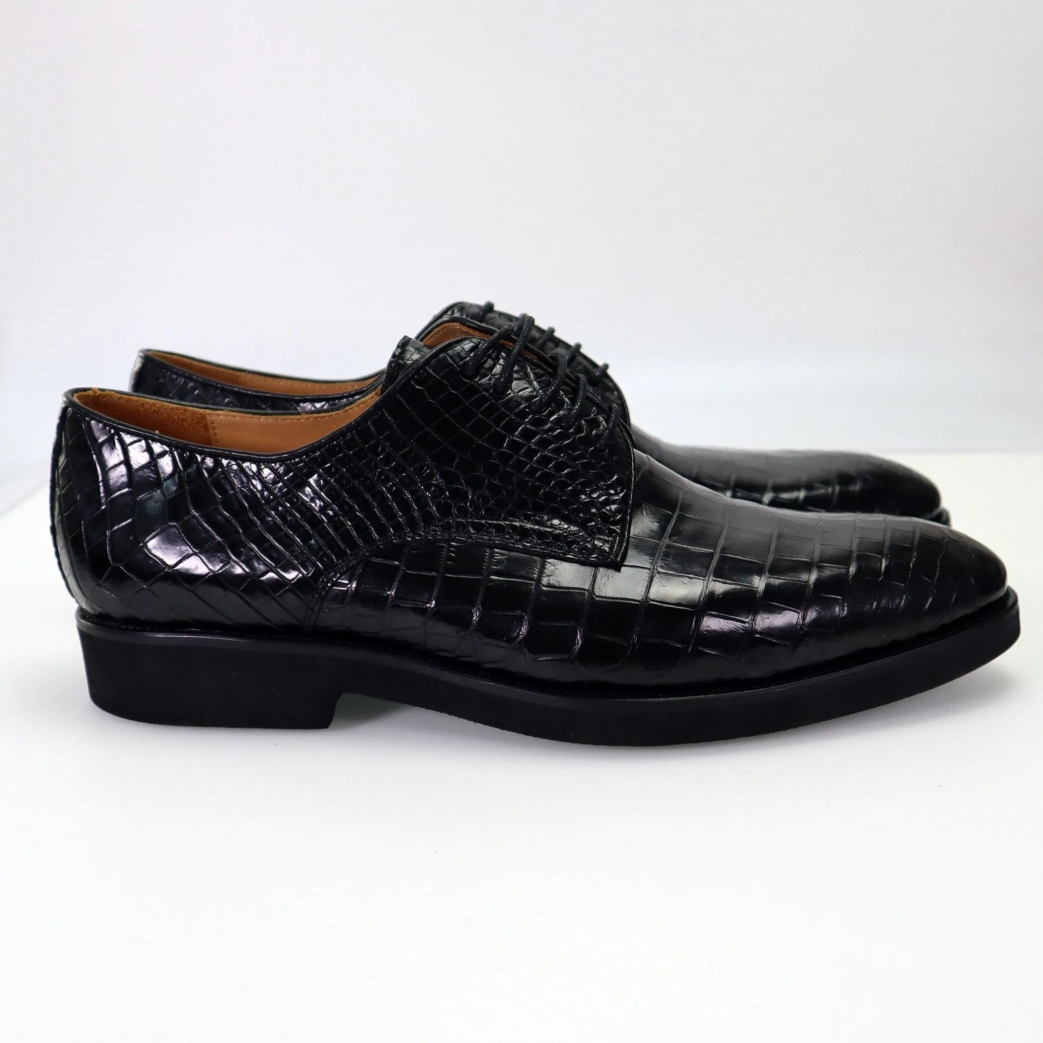 Belly Genuine Alligator Shoes Alligator Derby Perforated Lace-Up Dress Shoes
