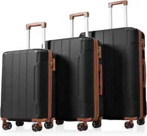 Black Brown 3-Piece Luggage Sets with ABS Material and Double Spinner Wheels for Comfortable Travel