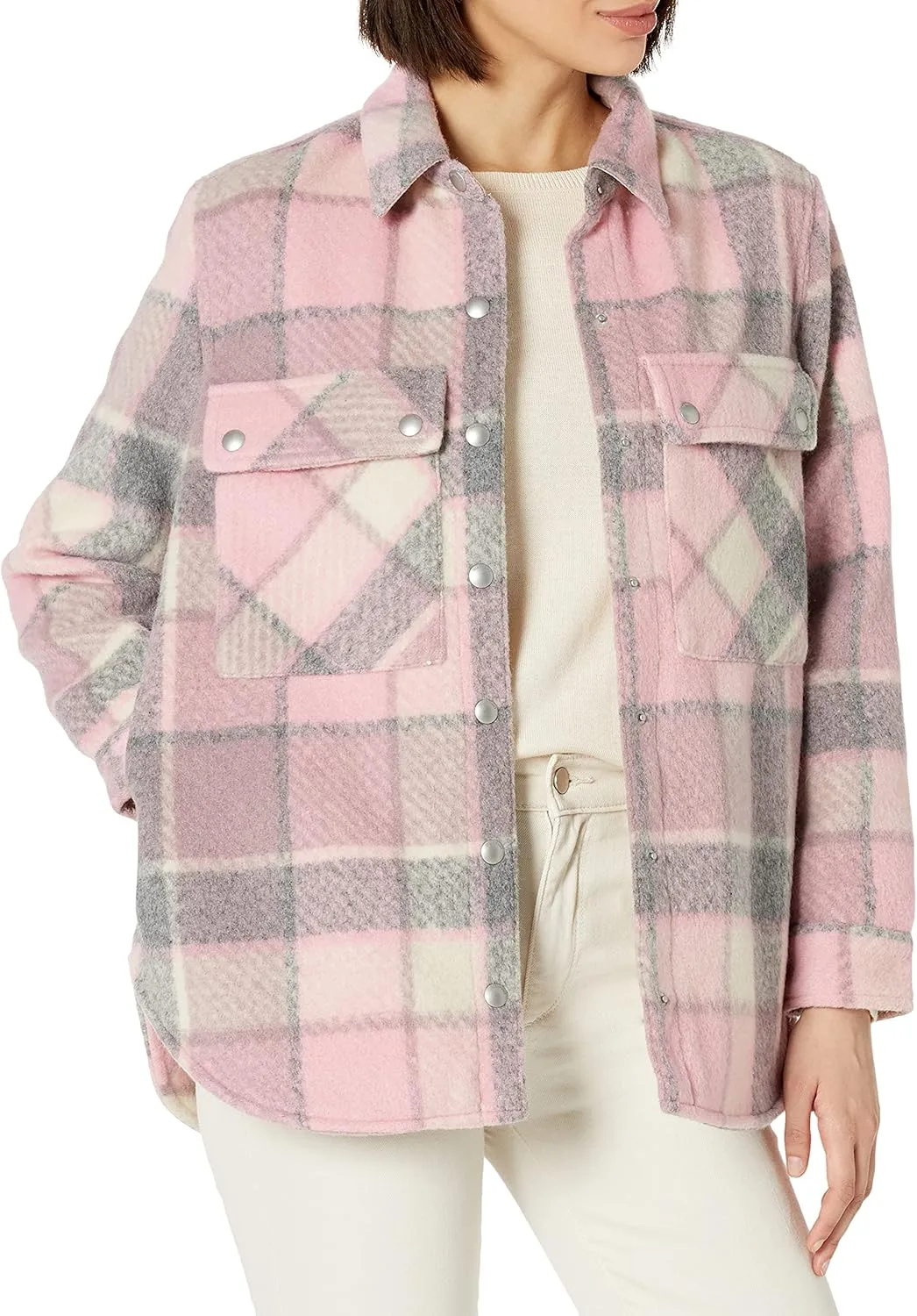 [BLANKNYC] Womens Oversized Flannel Shirt Jacket, Comfortable Long Sleeve & Stylish Coat, Cabin Fever, X-Small