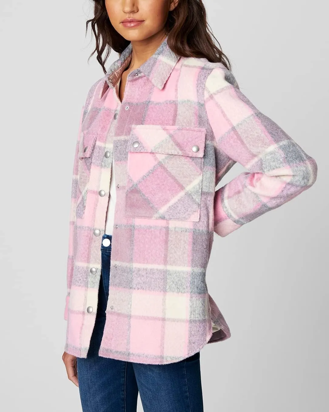 [BLANKNYC] Womens Oversized Flannel Shirt Jacket, Comfortable Long Sleeve & Stylish Coat, Cabin Fever, X-Small