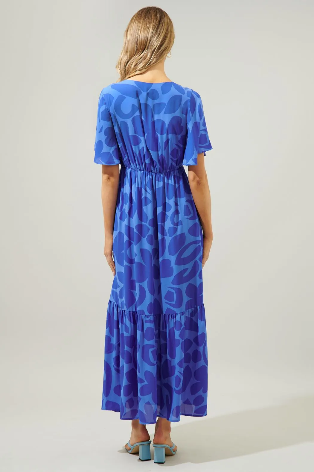 Blue Floral S/S Dress w Buttons Down Front