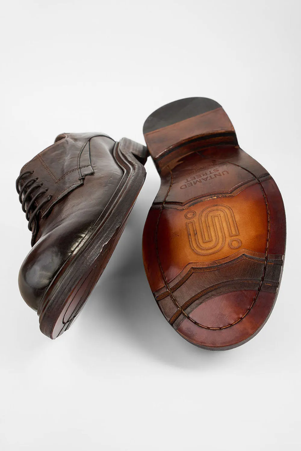 BOLTON dark-brown layered derby shoes.