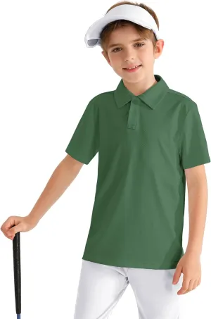 Boys' Performance Polo Shirt - Golf Grid Short Sleeve Collar Shirts Youth Stretch Quick Dry Lightweight Athletic UPF50 