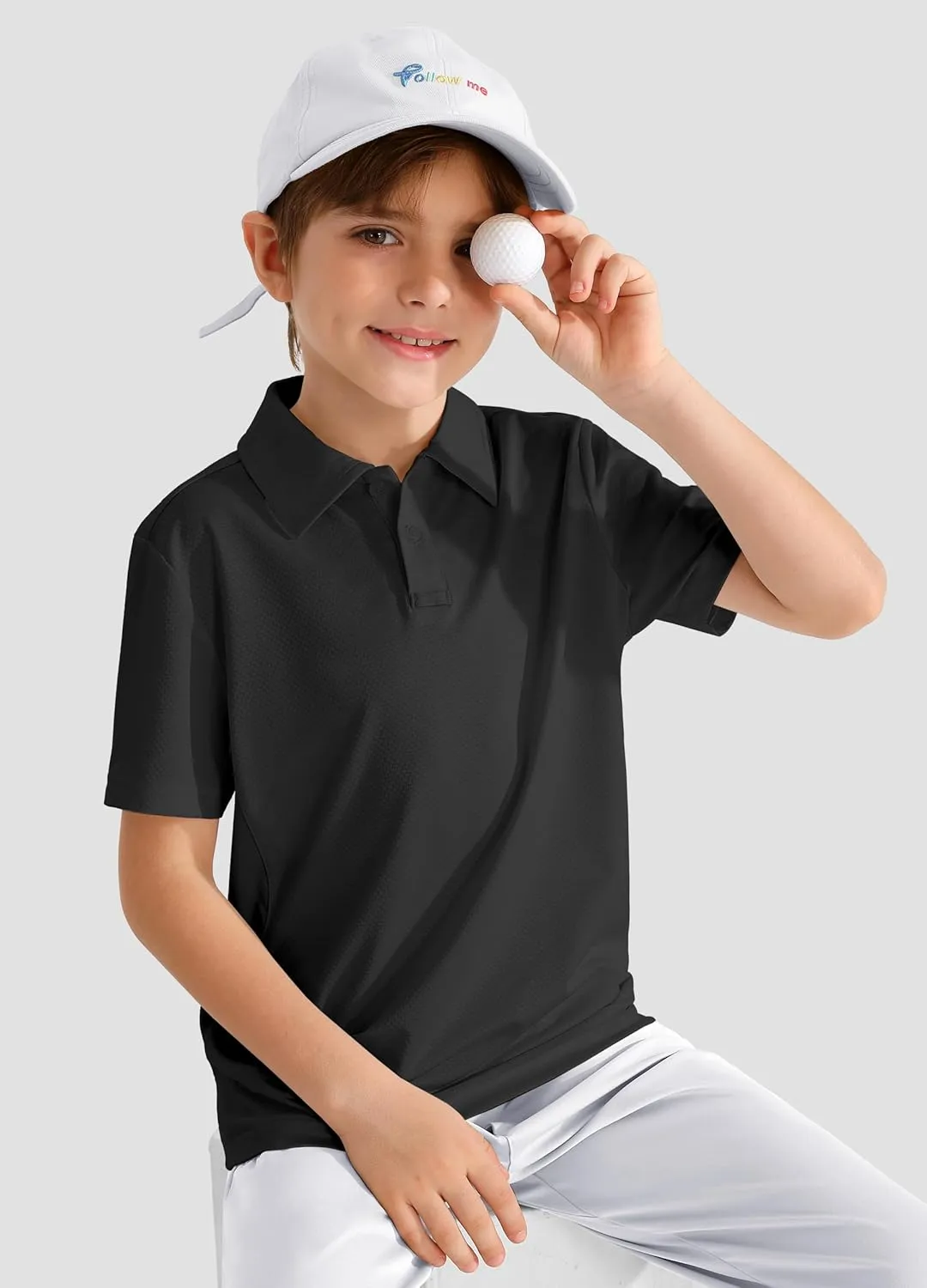 Boys' Performance Polo Shirt - Golf Grid Short Sleeve Collar Shirts Youth Stretch Quick Dry Lightweight Athletic UPF50 
