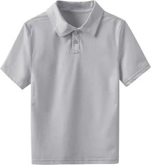 Boys' Performance Polo Shirt - Golf Grid Short Sleeve Collar Shirts Youth Stretch Quick Dry Lightweight Athletic UPF50 