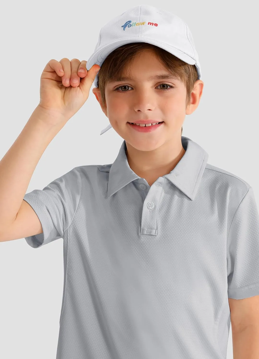 Boys' Performance Polo Shirt - Golf Grid Short Sleeve Collar Shirts Youth Stretch Quick Dry Lightweight Athletic UPF50 
