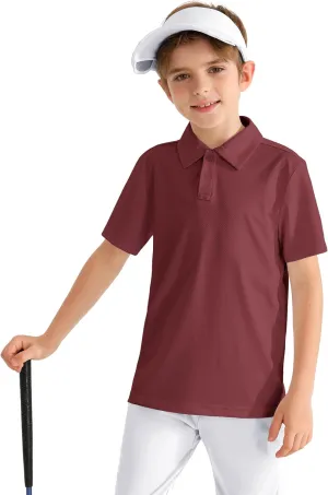 Boys' Performance Polo Shirt - Golf Grid Short Sleeve Collar Shirts Youth Stretch Quick Dry Lightweight Athletic UPF50 
