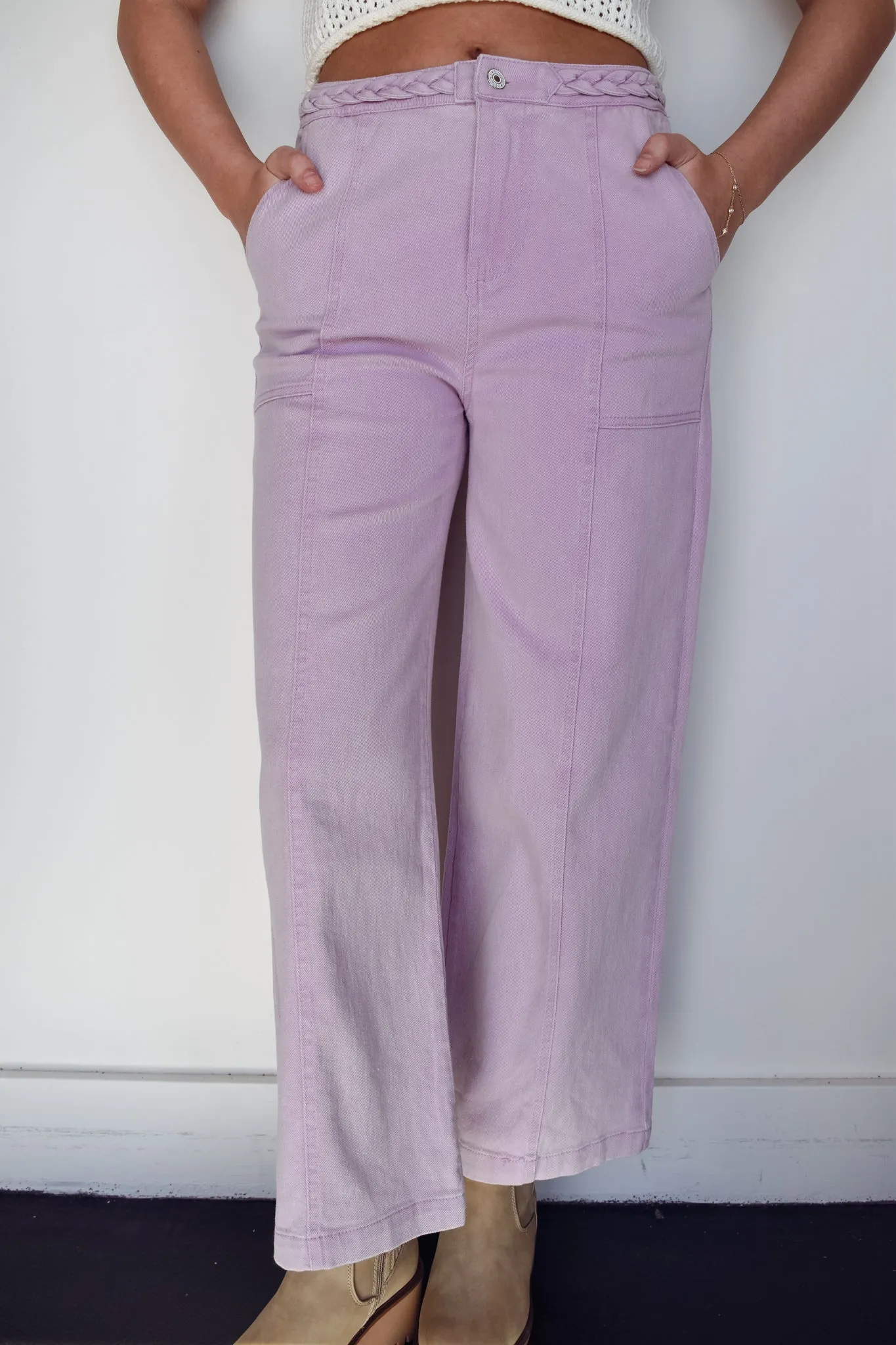 Braided Wide Leg Denim- Lilac
