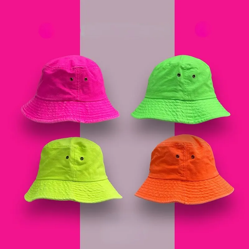 Bright Neon Color Summer Bucket Hats for Men and Women
