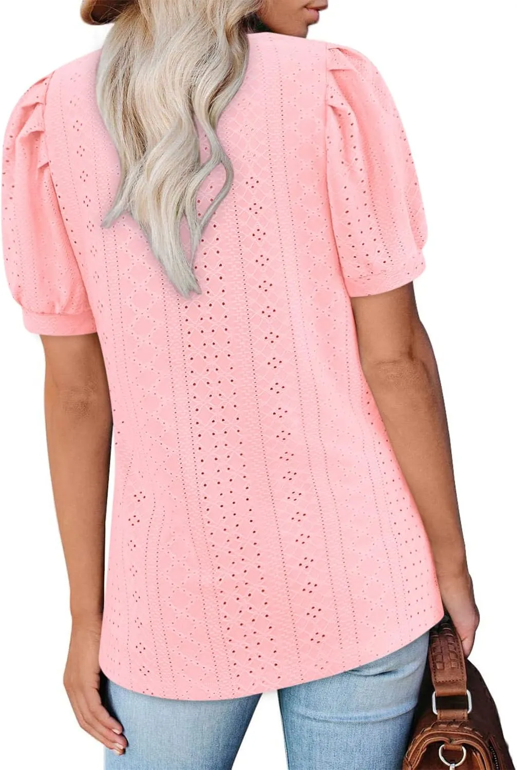 BZB Womens Summer Tops 2025 Square Neck Short Sleeve Tunic Tops Eyelet T-Shirts S-2XL