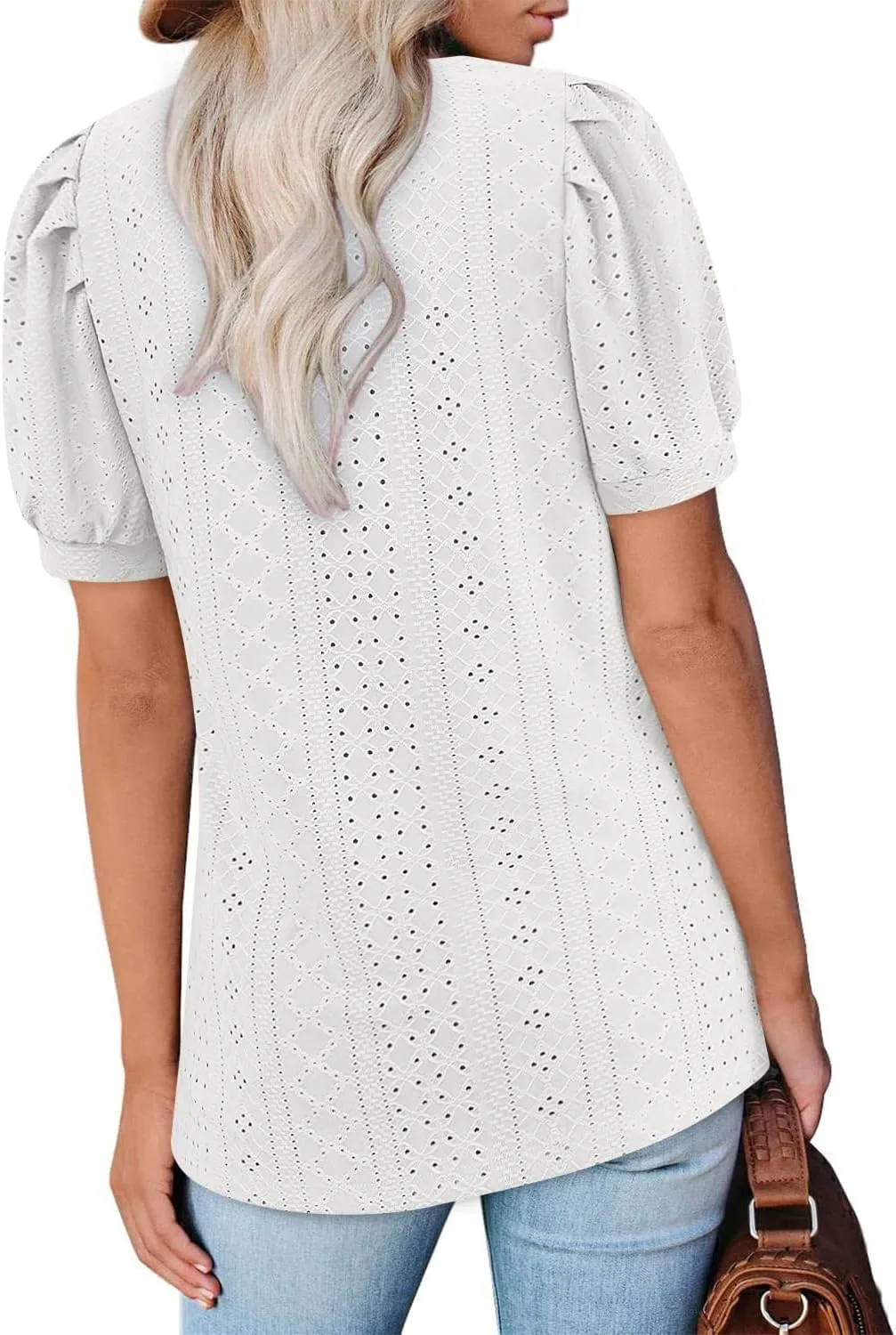 BZB Womens Summer Tops 2025 Square Neck Short Sleeve Tunic Tops Eyelet T-Shirts S-2XL