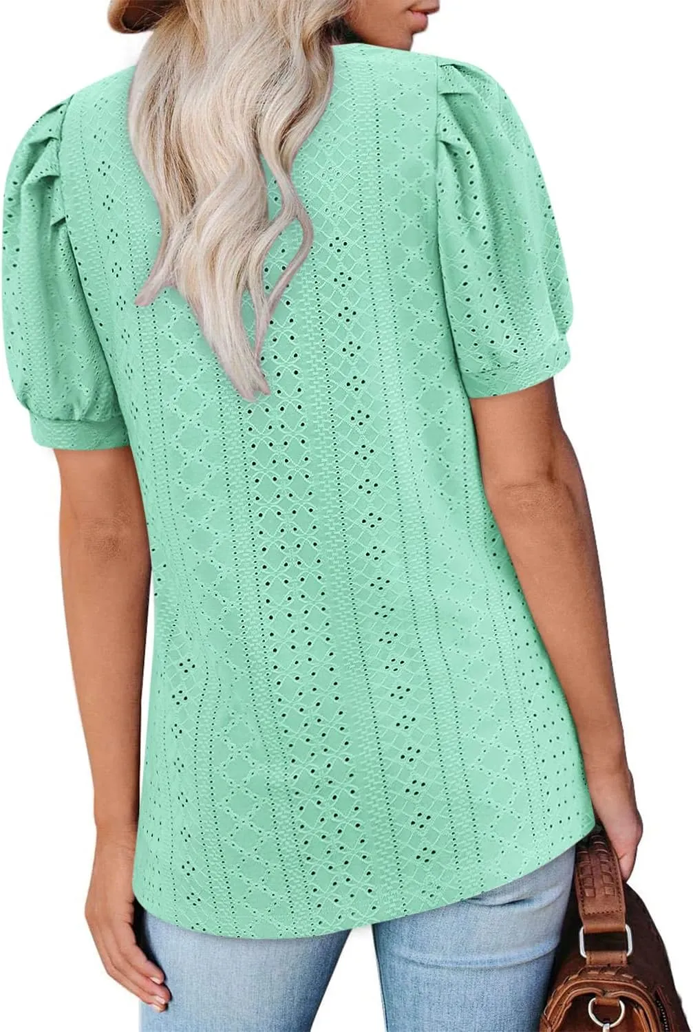 BZB Womens Summer Tops 2025 Square Neck Short Sleeve Tunic Tops Eyelet T-Shirts S-2XL