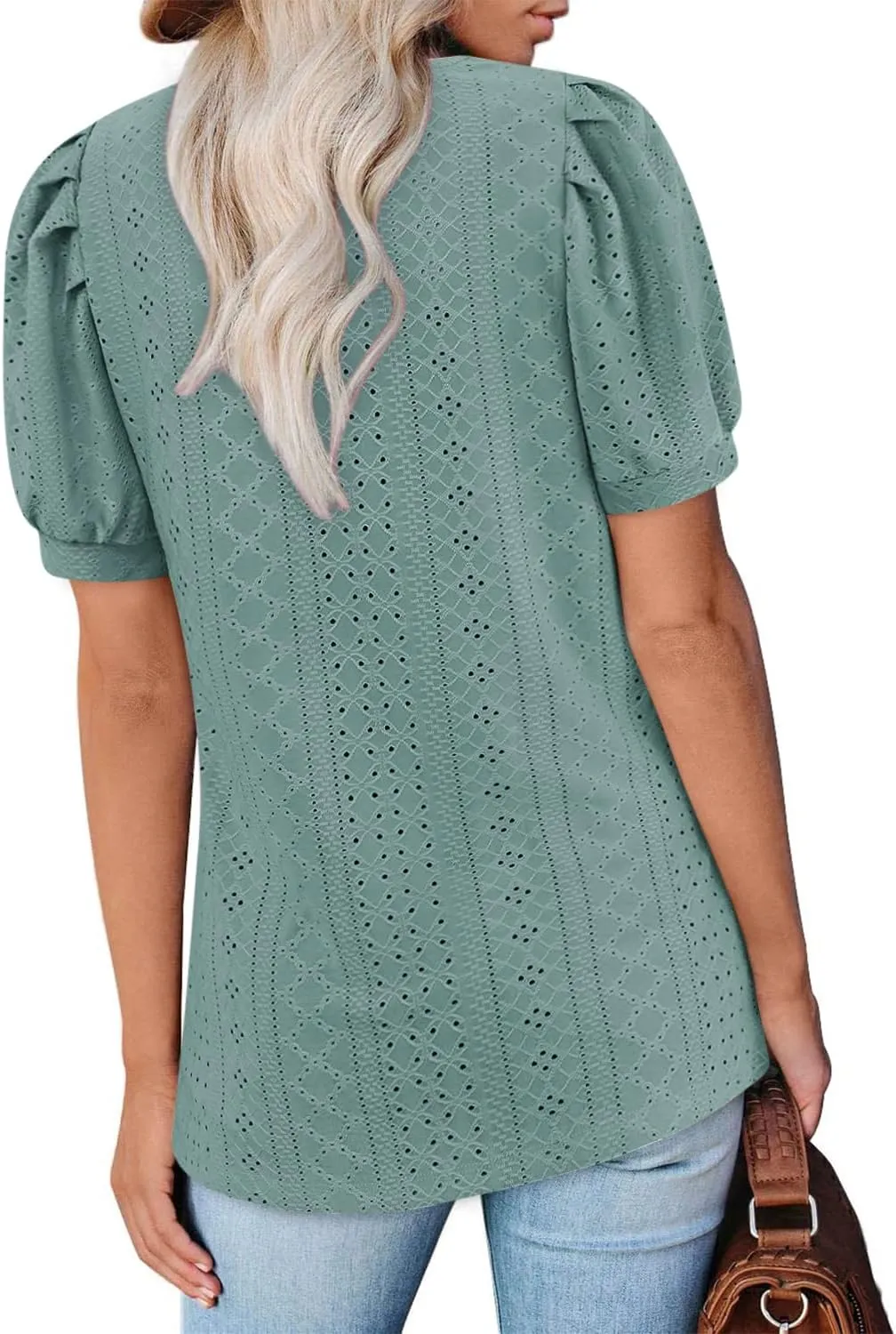 BZB Womens Summer Tops 2025 Square Neck Short Sleeve Tunic Tops Eyelet T-Shirts S-2XL
