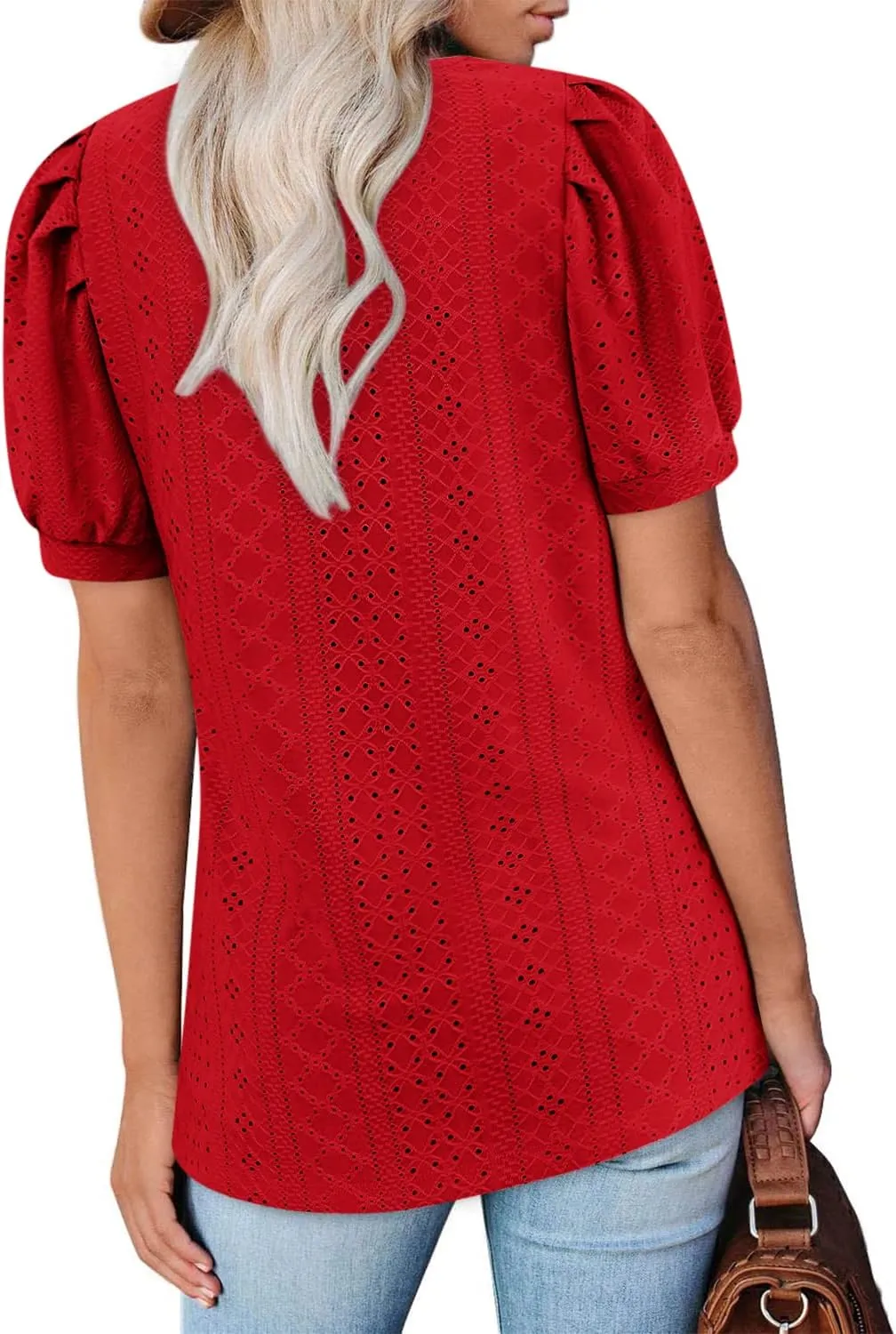 BZB Womens Summer Tops 2025 Square Neck Short Sleeve Tunic Tops Eyelet T-Shirts S-2XL