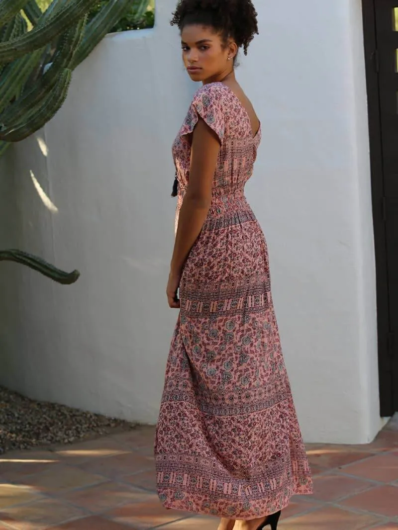 Cameron V-Neck Tiered Elastic Waist Maxi Dress