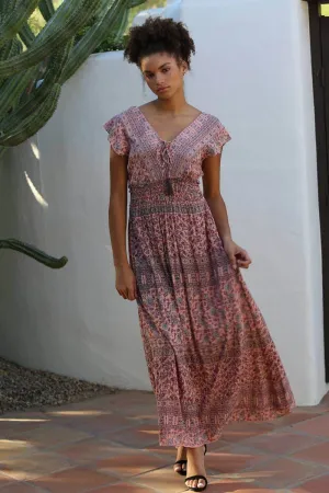 Cameron V-Neck Tiered Elastic Waist Maxi Dress