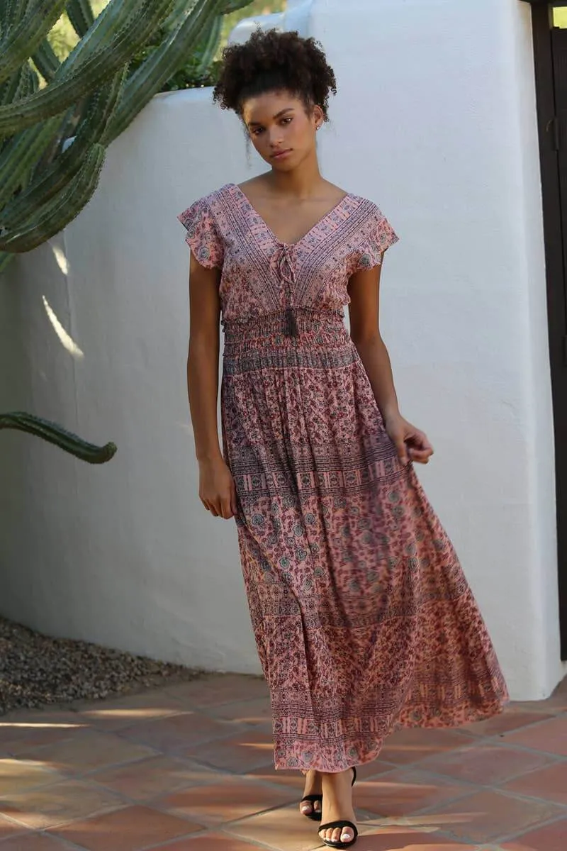 Cameron V-Neck Tiered Elastic Waist Maxi Dress
