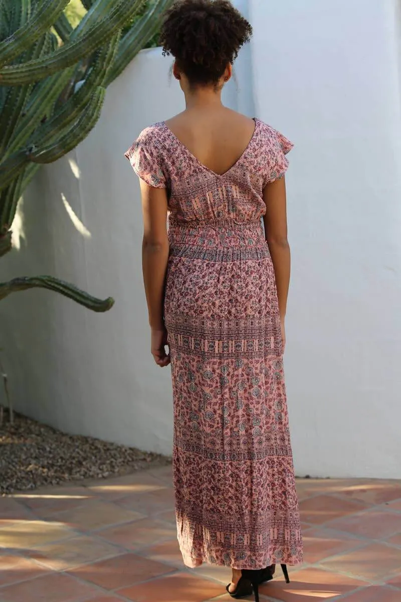 Cameron V-Neck Tiered Elastic Waist Maxi Dress