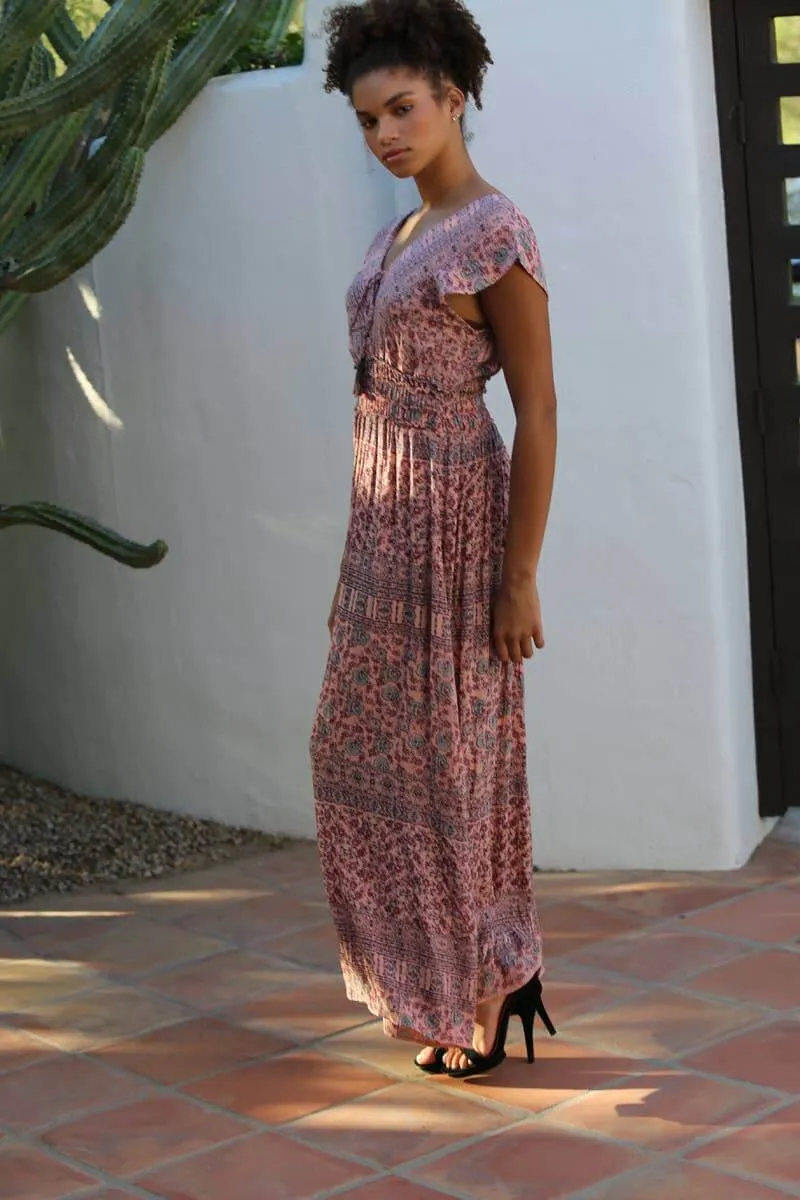 Cameron V-Neck Tiered Elastic Waist Maxi Dress