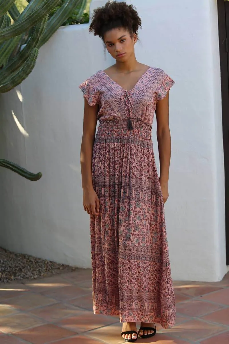 Cameron V-Neck Tiered Elastic Waist Maxi Dress