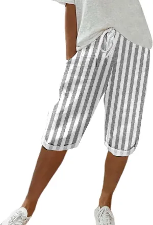 Capris Pants for Women Pants Ladies Loose Drawstring Casual Solid Color Shorts Beach Clothes Linen Pants Women