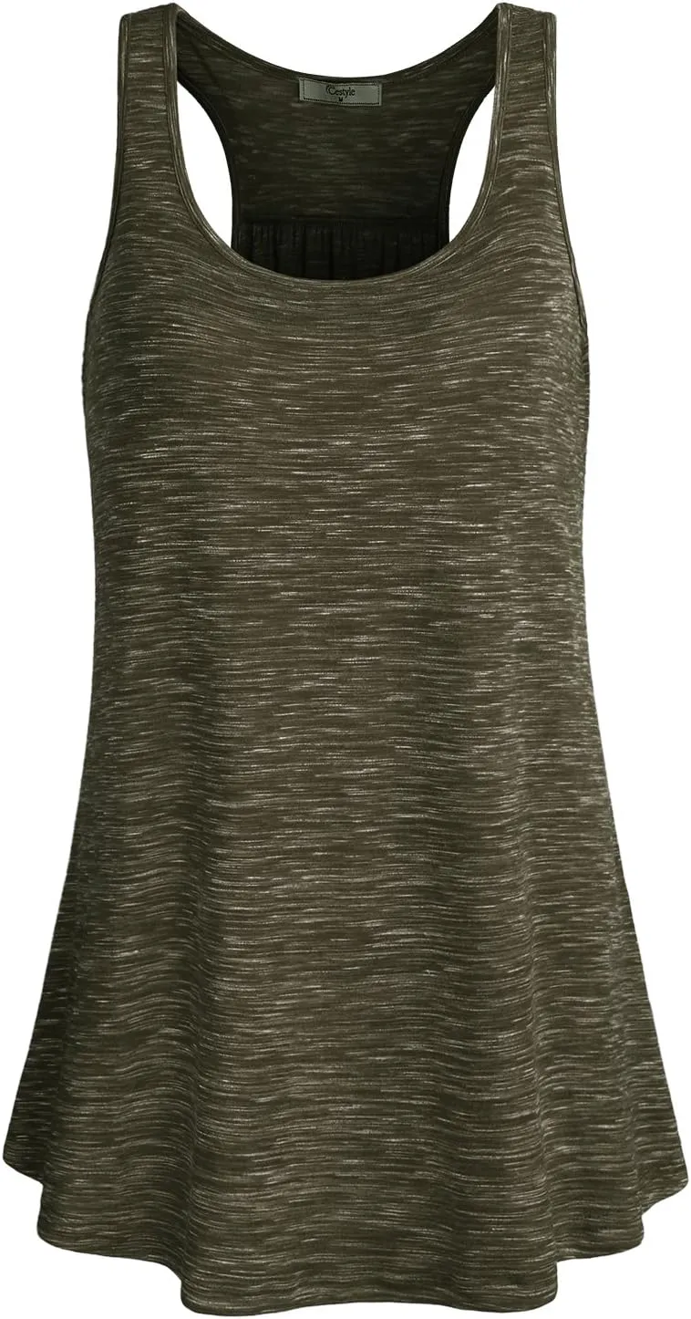 Cestyle Womens Sleeveless Scoop Neck Flowy Loose Fit Workout Shirts Racerback Long Tank Tops