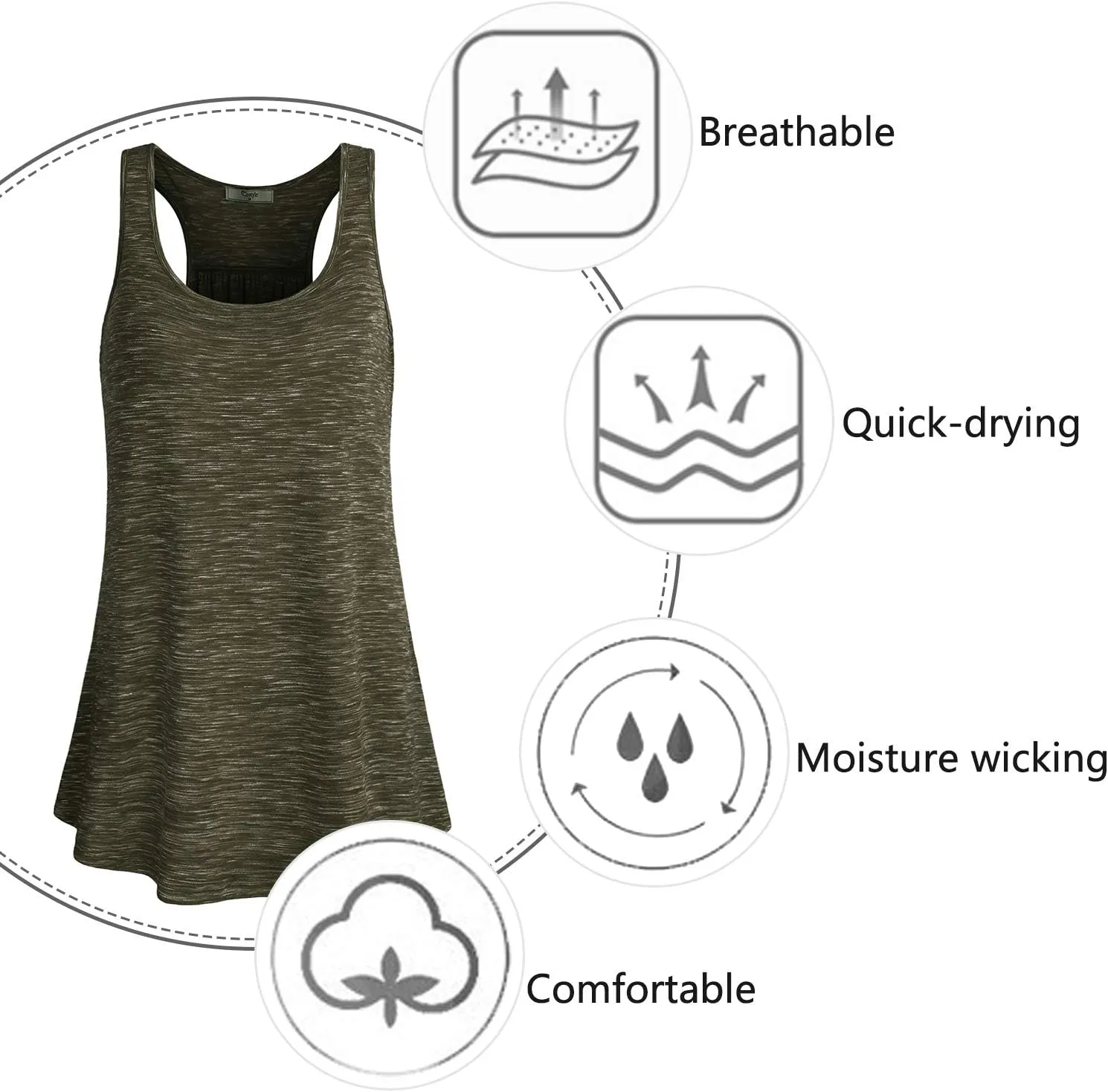 Cestyle Womens Sleeveless Scoop Neck Flowy Loose Fit Workout Shirts Racerback Long Tank Tops