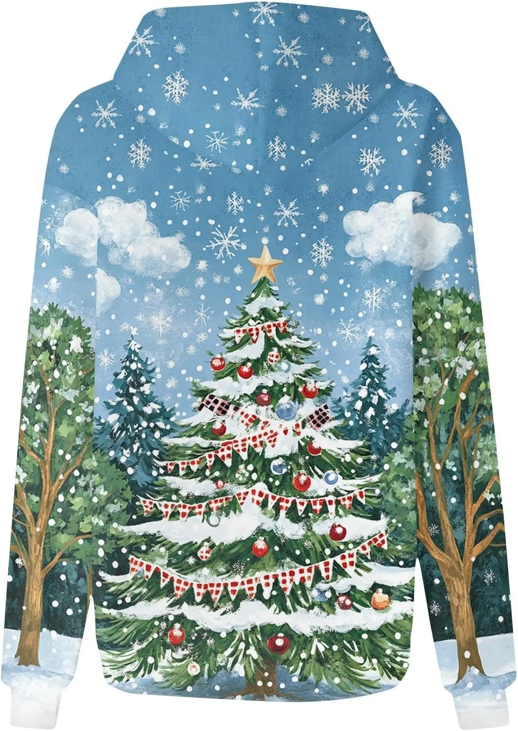 Christmas Sweatshirts For Women Trendy Oversized Hoodies Drawstring Long Sleeve Christmas Graphic Hoodies Lightweight