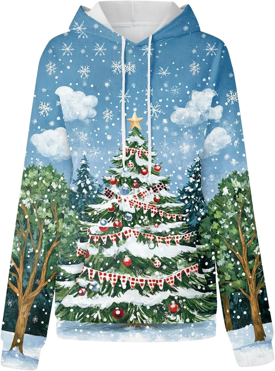 Christmas Sweatshirts For Women Trendy Oversized Hoodies Drawstring Long Sleeve Christmas Graphic Hoodies Lightweight