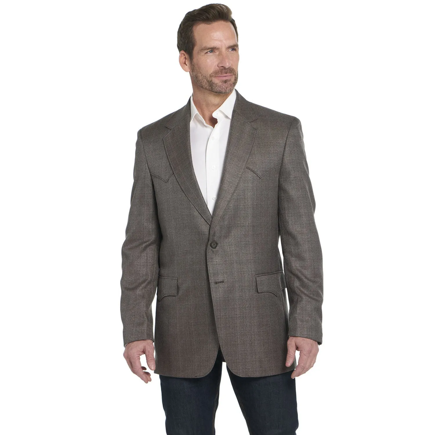 Circle S Mens Fort Worth Elbow Patch Brown Mix Poly/Rayon Sport Coat 44R
