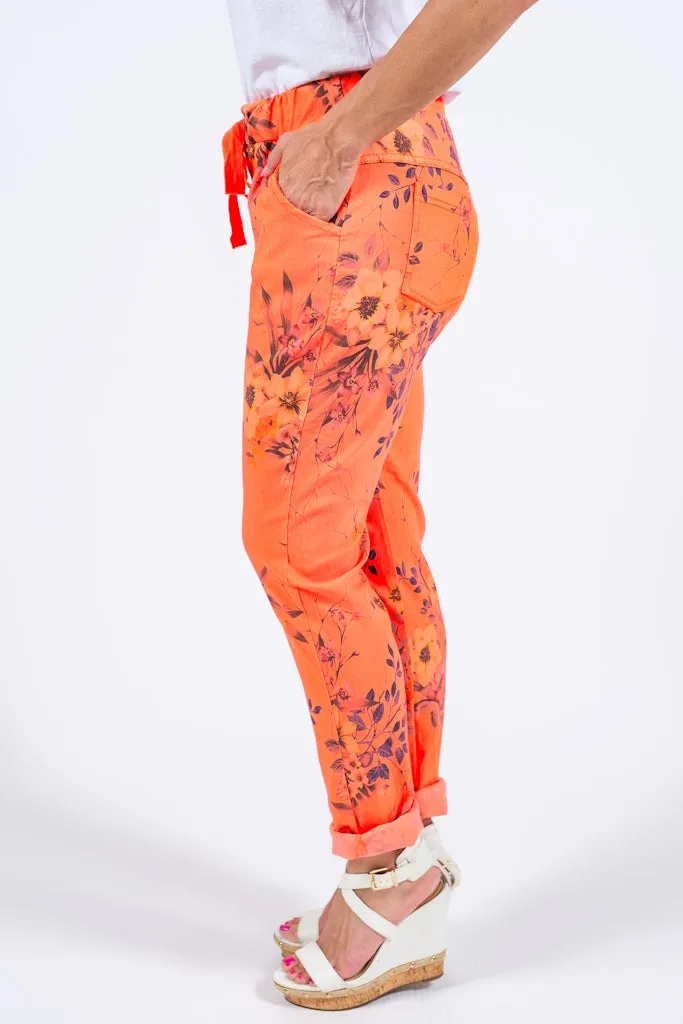 Collins Floral Stretch Tie Waist Pant (PL160F)