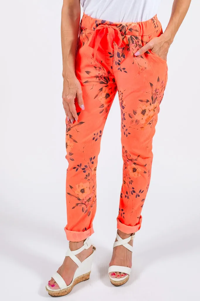 Collins Floral Stretch Tie Waist Pant (PL160F)