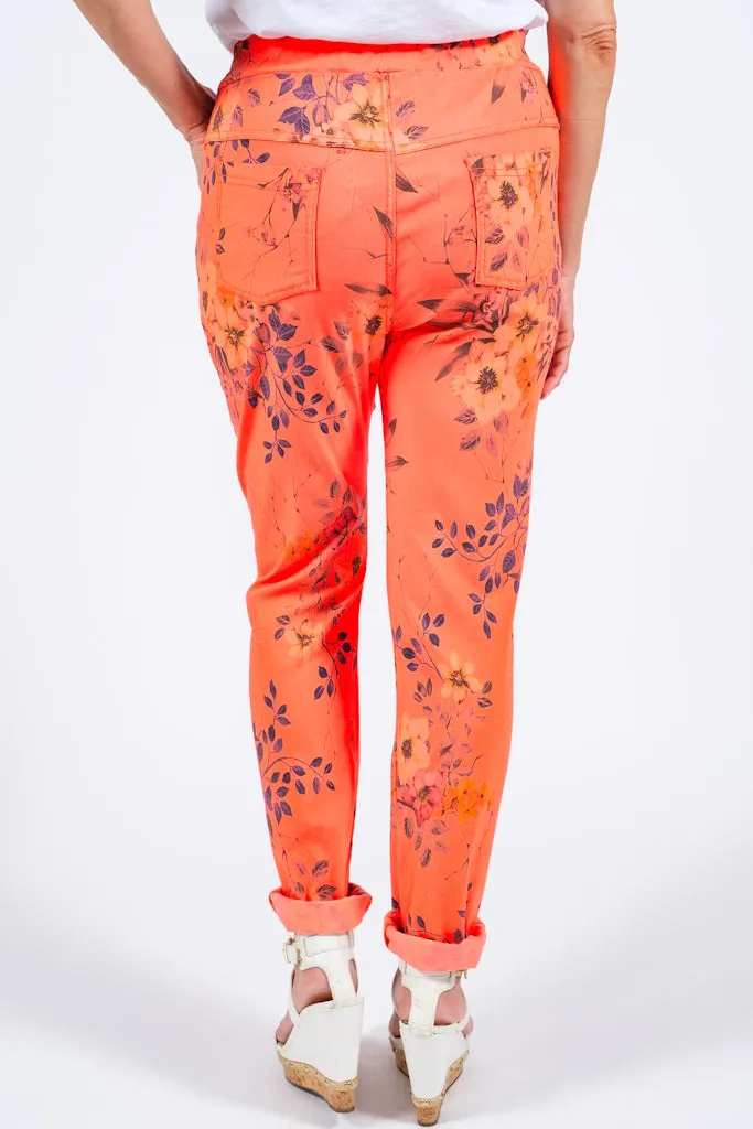 Collins Floral Stretch Tie Waist Pant (PL160F)