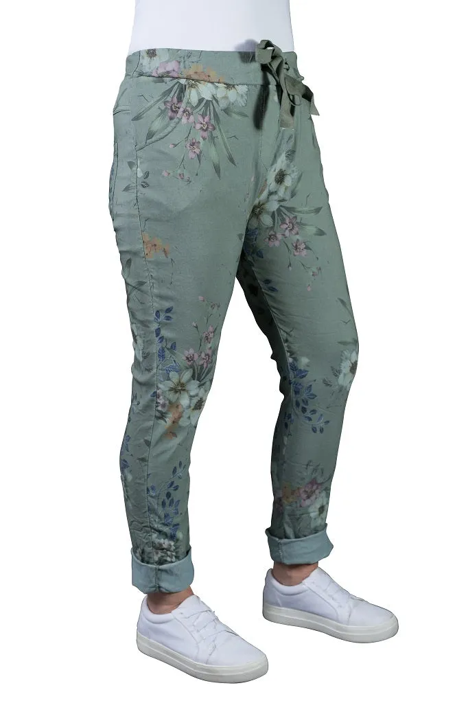 Collins Floral Stretch Tie Waist Pant (PL160F)